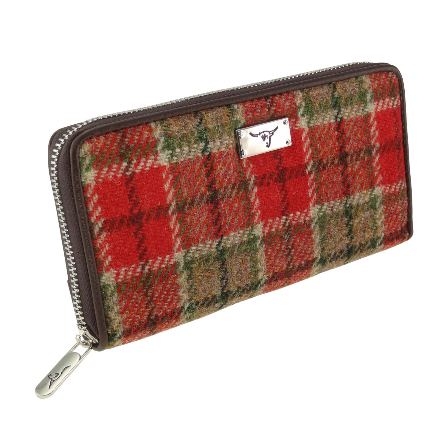 Staffa Long Zip Purse Harris Tweed Burnt Orange & Beige Check - COL141 | Harris Tweed Scotland