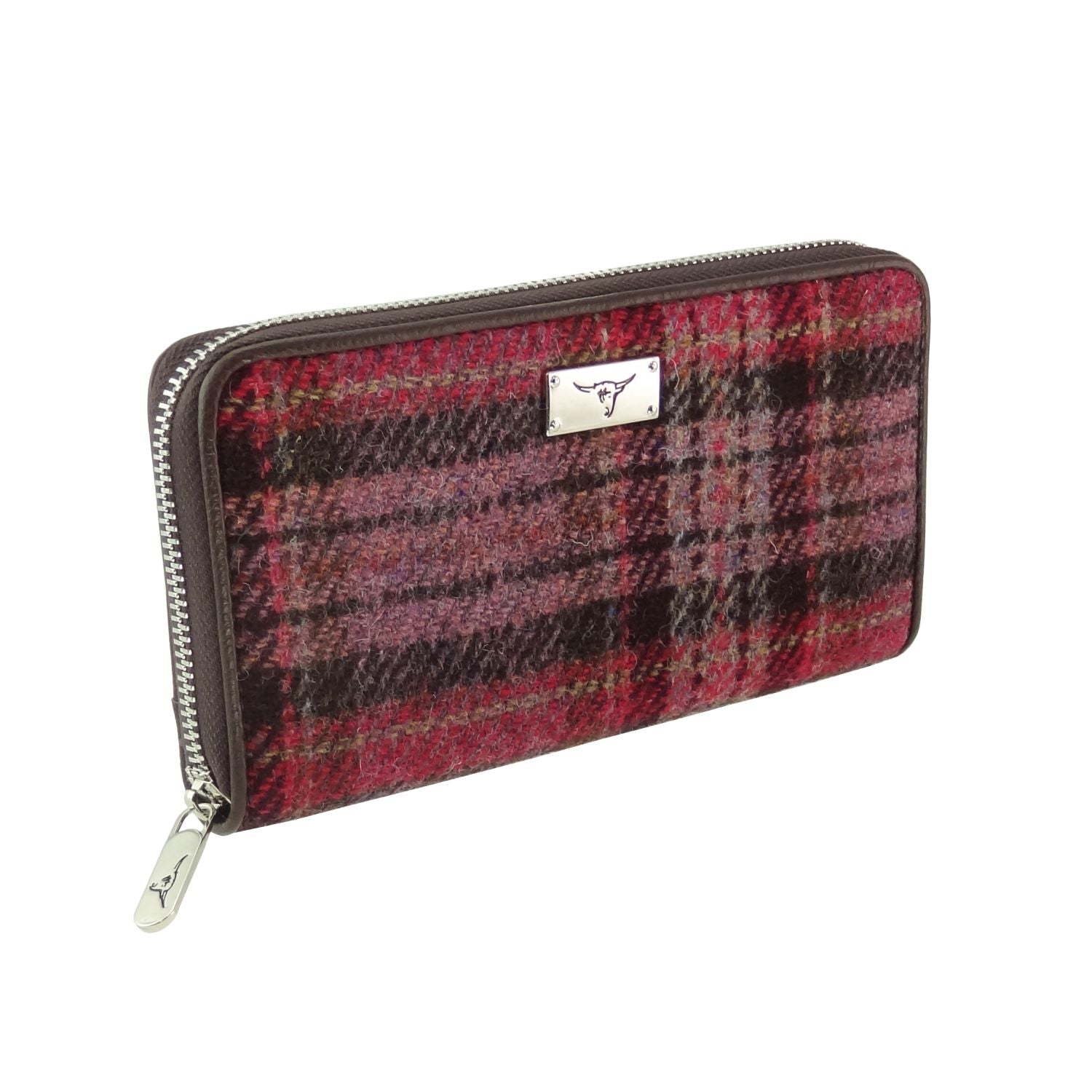 Staffa Long Zip Purse Harris Tweed Purple & Burgundy Check - COL144 | Harris Tweed Scotland