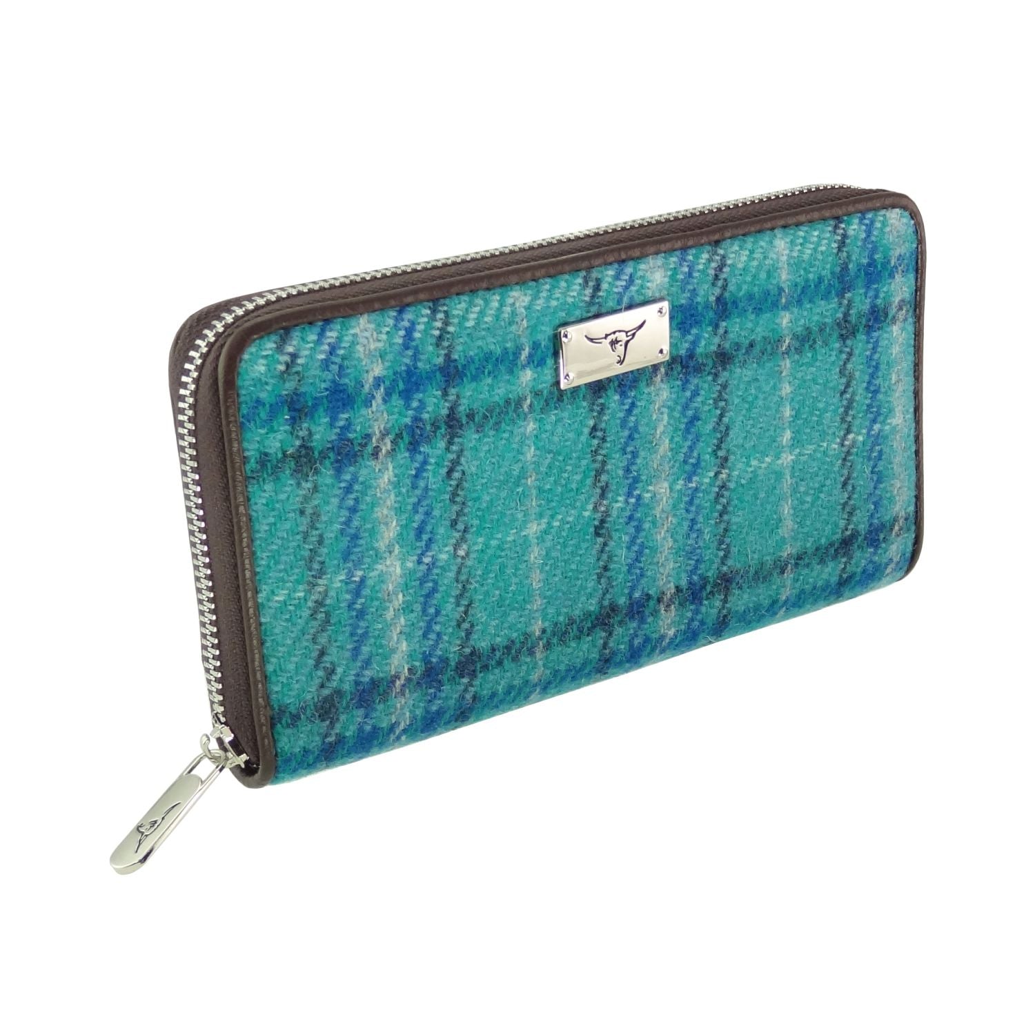 Staffa Long Zip Purse with Harris Tweed Blue Check Fabric - COL145 | Harris Tweed Scotland