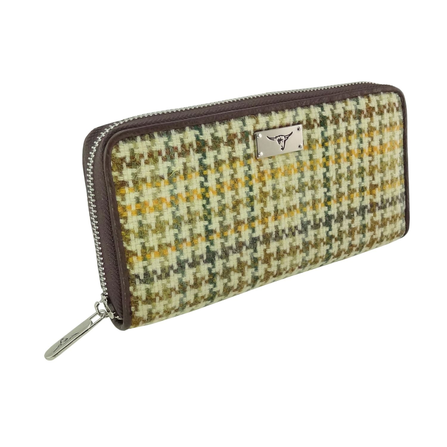 Staffa Long Zip Purse Harris Tweed Yellow, Beige & Brown Check - COL149 | Harris Tweed Scotland