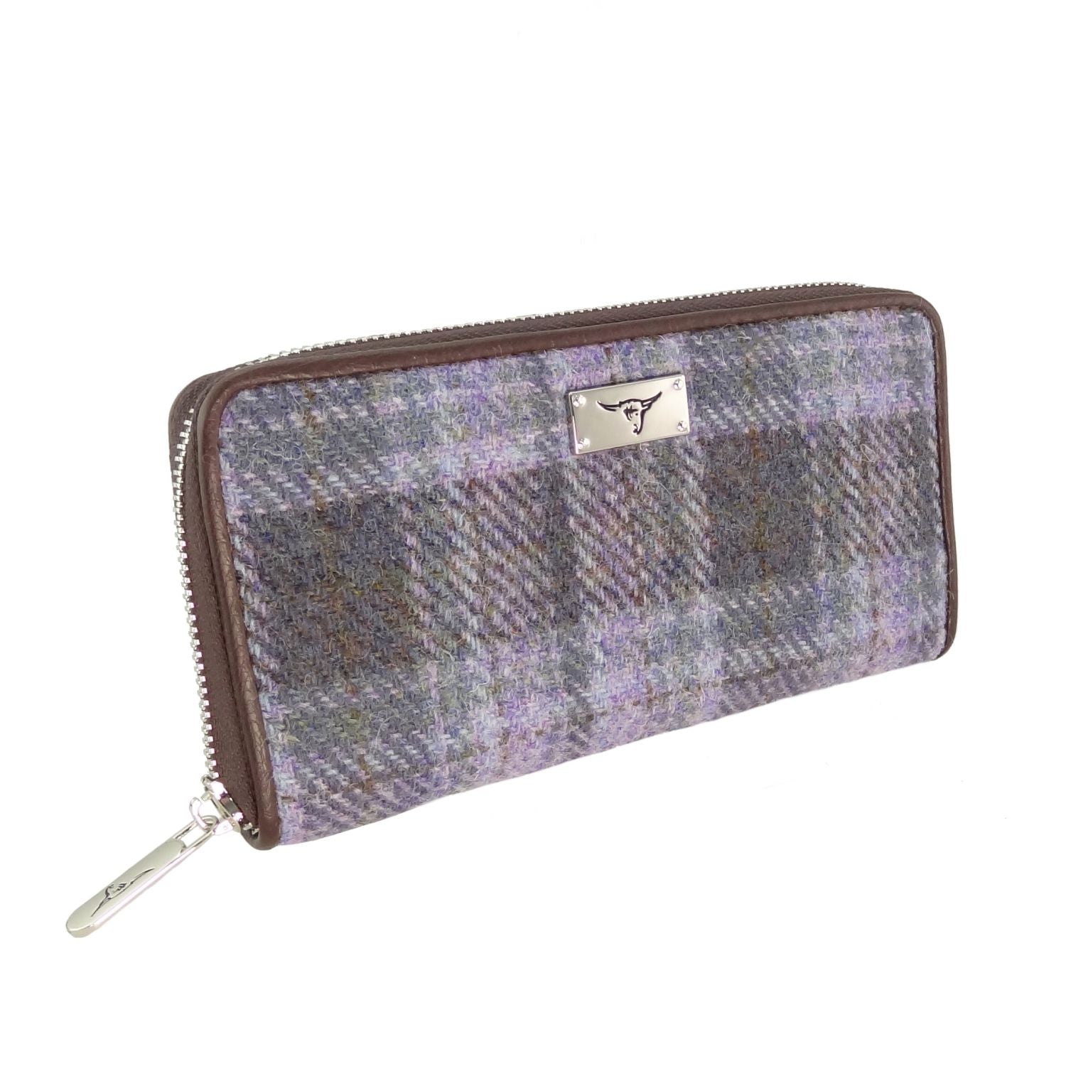 Staffa Long Zip Purse Harris Tweed Scotland Soft Purple Tartan
