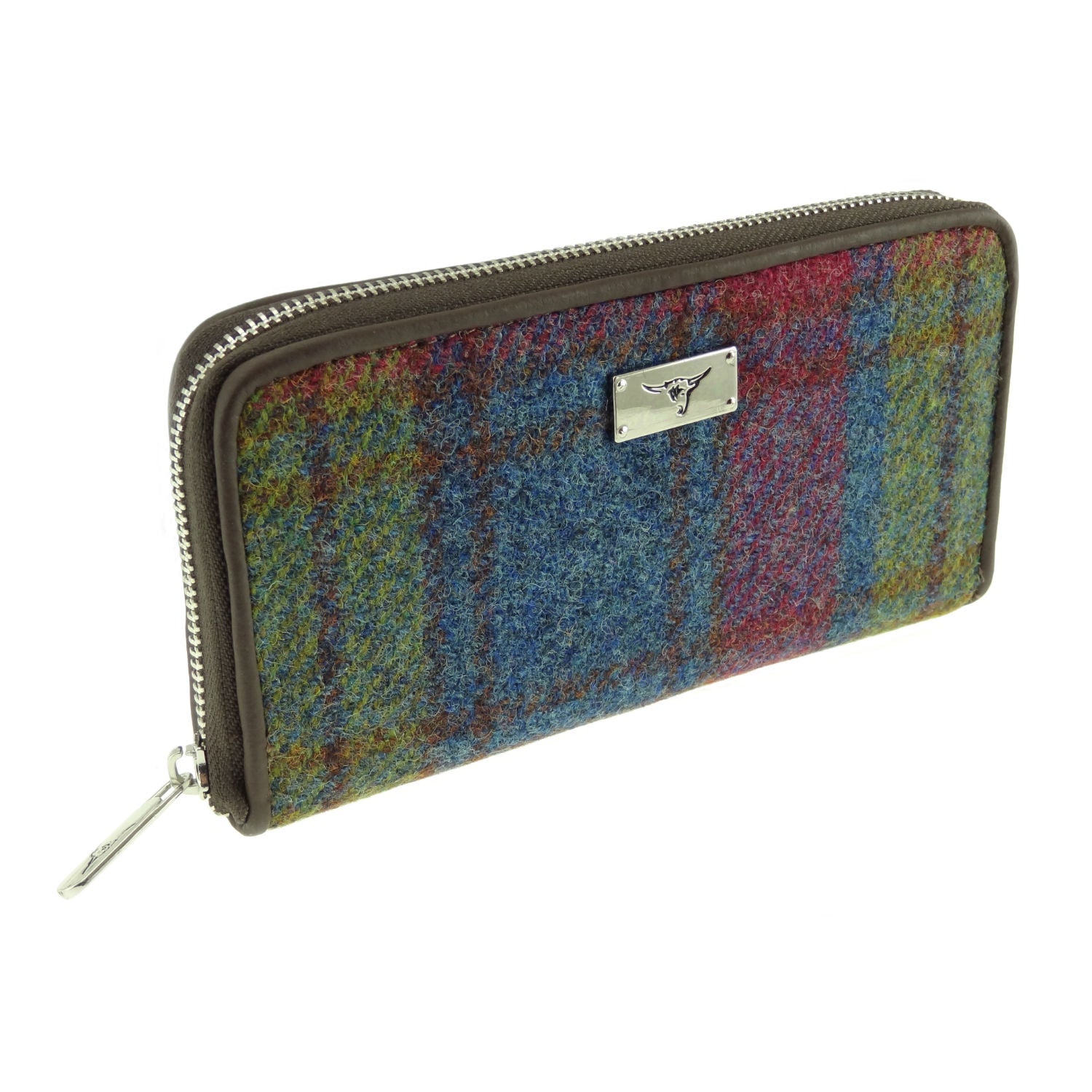 Harris Tweed Staffa Long Zip Purse Purple, Blue & Green Check - COL46 | Harris Tweed Scotland