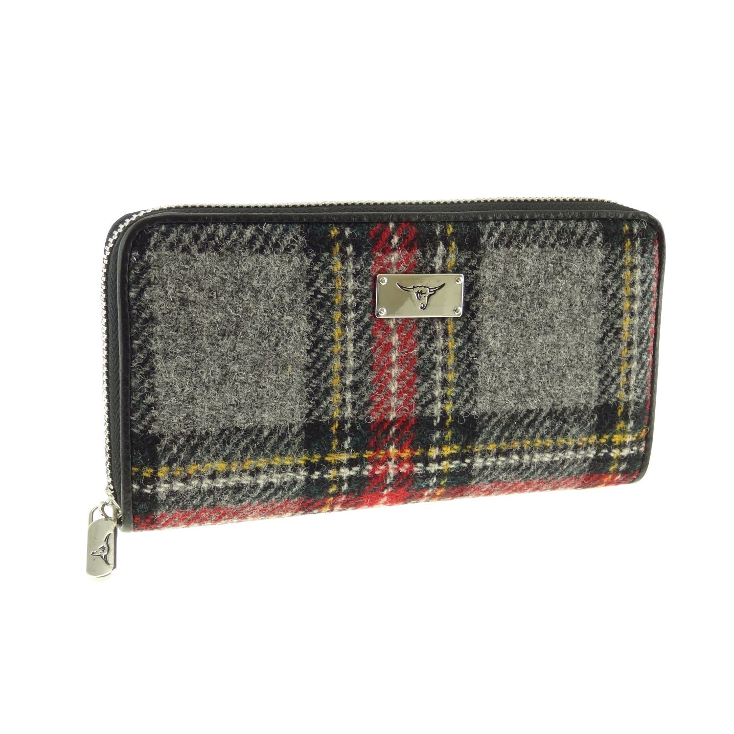 Harris Tweed Staffa Long Zip Purse Grey, Red, Yellow & Black Check - COL96 | Harris Tweed Scotland