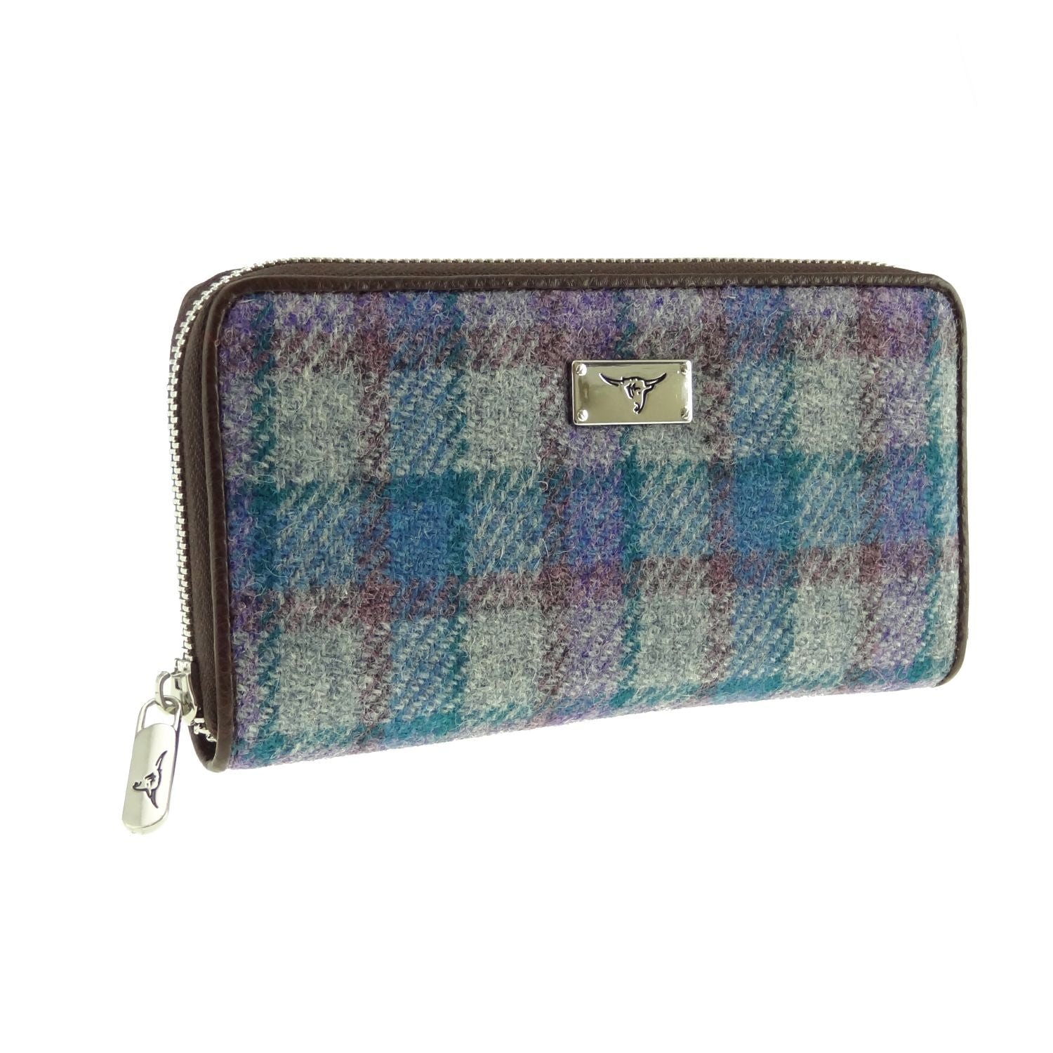 Harris Tweed Staffa Long Zip Purse Blue & Purple Check - COL98 | Harris Tweed Scotland
