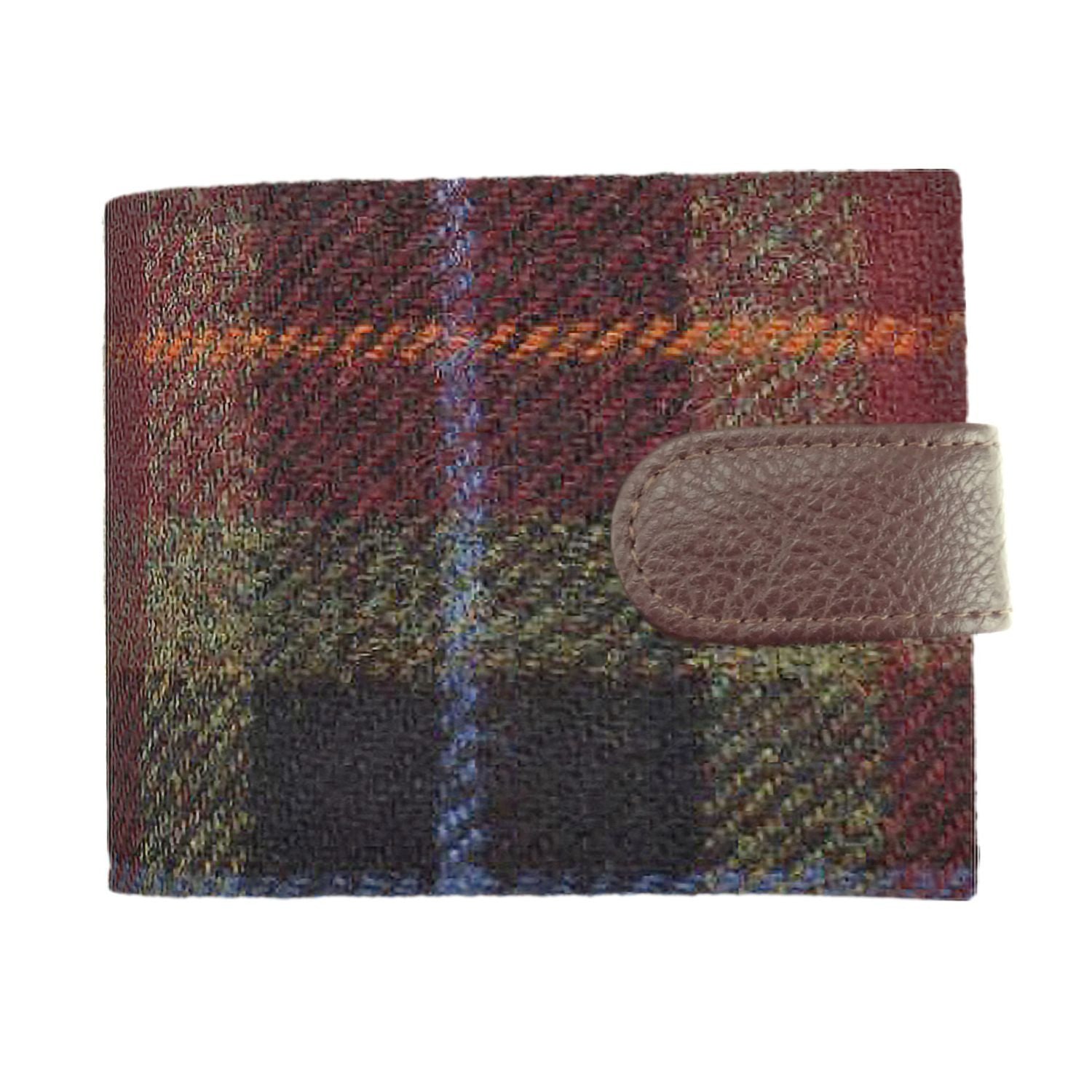 Harris Tweed Barra Wallet with Coin Section Green, Blue & Burgundy Check - COL59 | Harris Tweed Scotland
