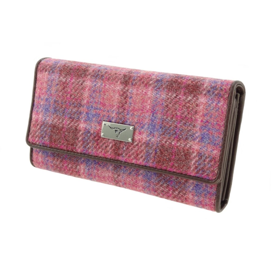 Harris Tweed Tiree Purse with ID Window Purple & Pink Check - COL103 | Harris Tweed Scotland