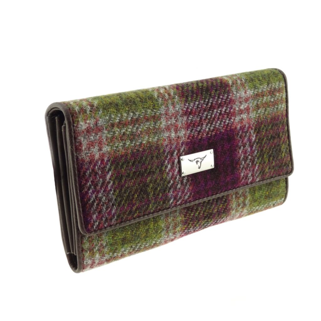 Harris Tweed Tiree Purse with ID Window Purple & Green Check - COL125 | Harris Tweed Scotland