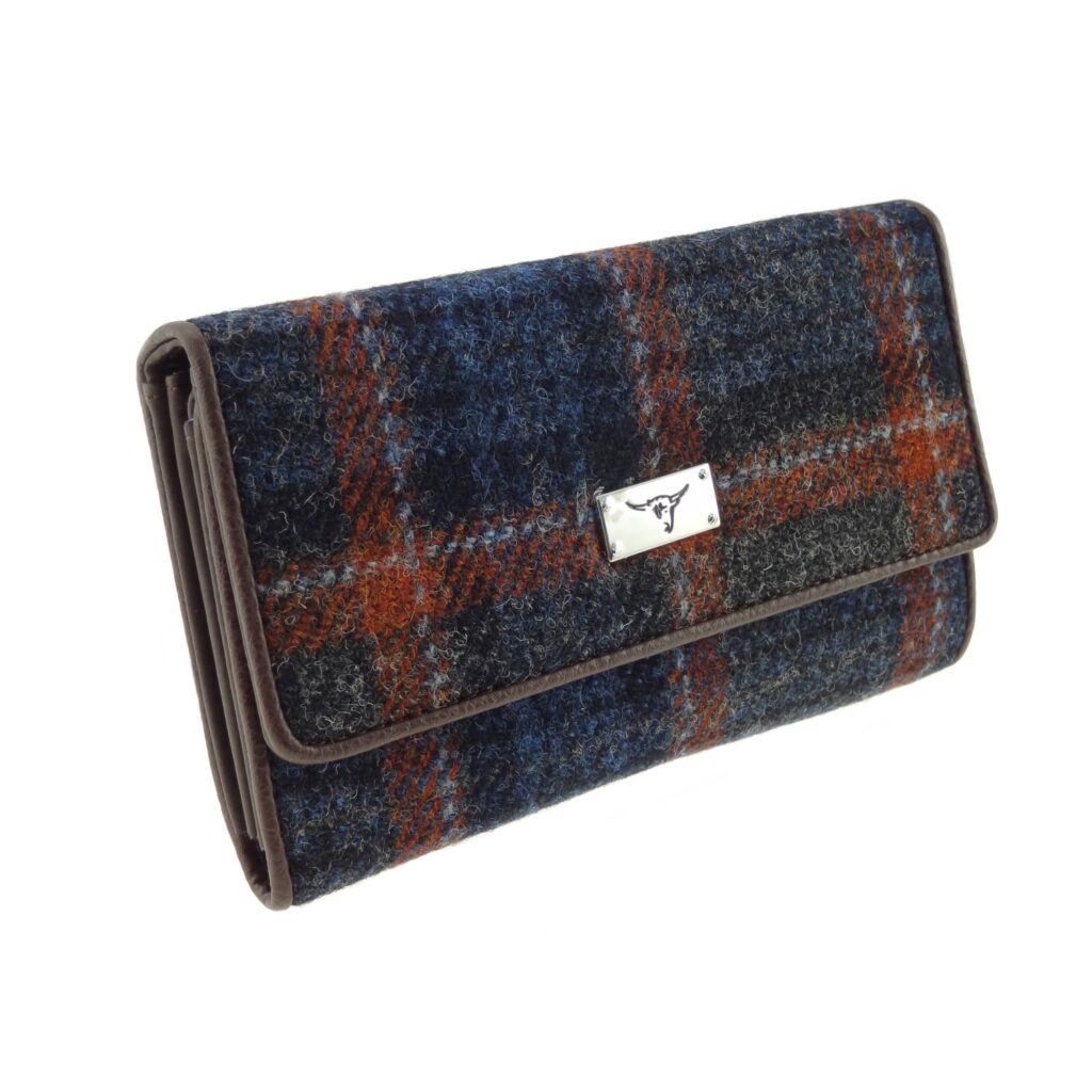 Tiree Purse with ID Window & Harris Tweed Navy Blue & Burnt Orange Fabric - COL127 | Harris Tweed Scotland