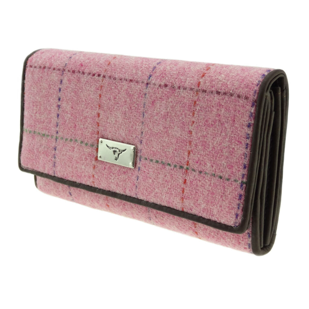 Tiree Purse with ID Window & Harris Tweed Pink Check Fabric - COL68 | Harris Tweed Scotland