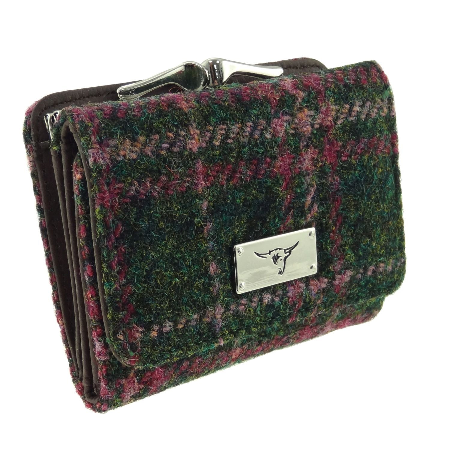 Unst Small Clasp Purse with Harris Tweed Purple & Green Check Fabric - COL107 | Harris Tweed Scotland