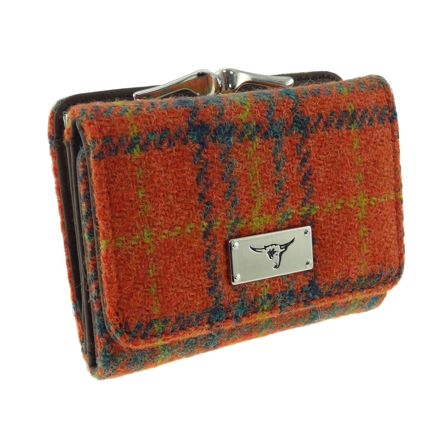 Unst Small Clasp Purse with Harris Tweed Burnt Orange Check Fabric - COL108 | Harris Tweed Scotland