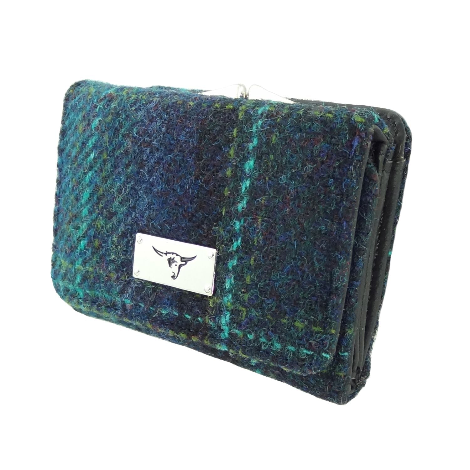 Unst Small Clasp Purse with Harris Tweed Navy Blue Check Fabric - COL119 | Harris Tweed Scotland
