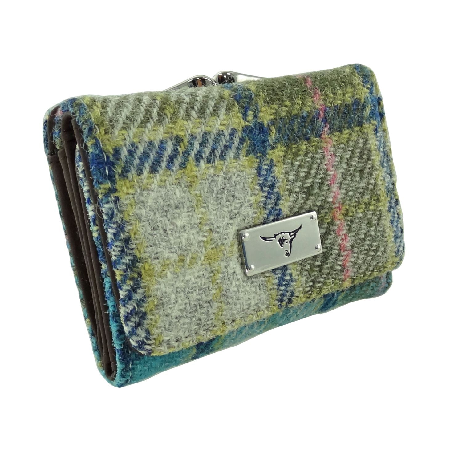 Unst Small Clasp Purse with Harris Tweed Blue & Green Check Fabric- COL122 | Harris Tweed Scotland