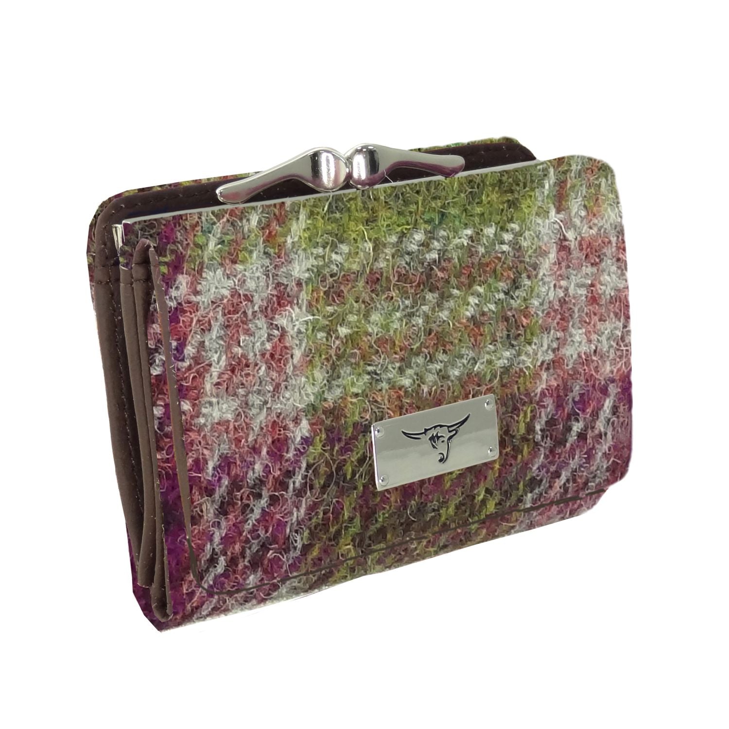 Unst Small Clasp Purse with Harris Tweed Purple & Green Check Fabric - COL125 | Harris Tweed Scotland