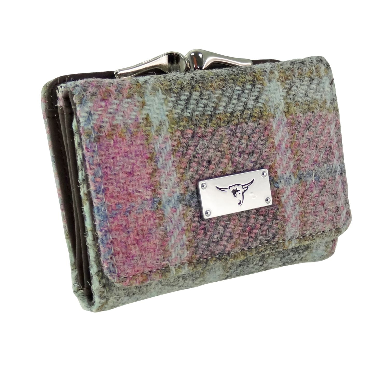 Unst Small Clasp Purse with Harris Tweed Purple Check Fabric - COL134 | Harris Tweed Scotland