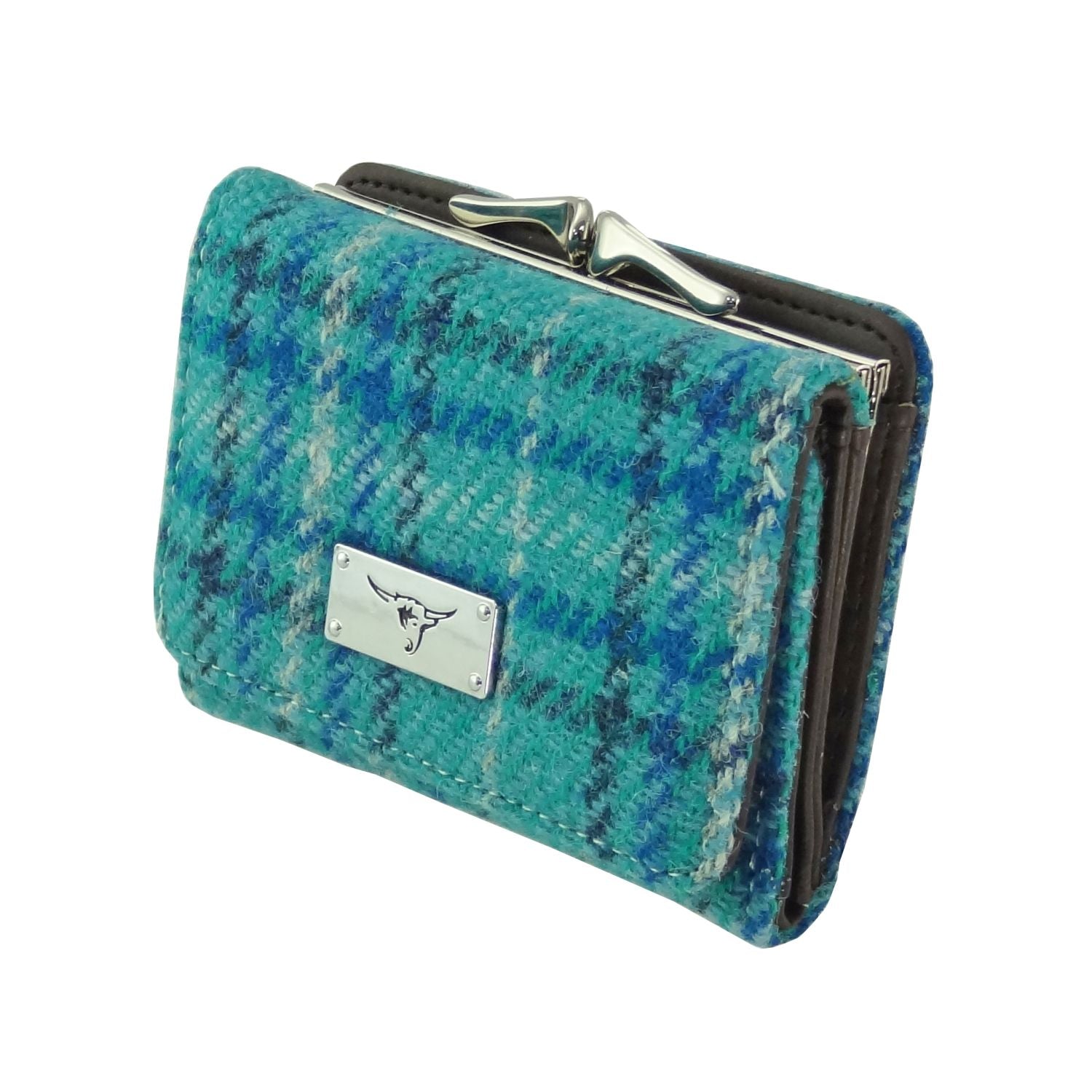 Unst Small Blue Clasp Purse with Harris Tweed Blue Check Fabric - COL145 | Harris Tweed Scotland