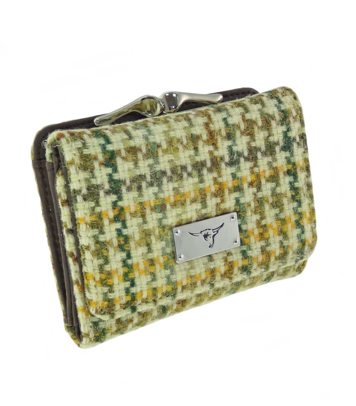Unst Small Clasp Purse with Harris Tweed Yellow & Brown Check Fabric - COL149