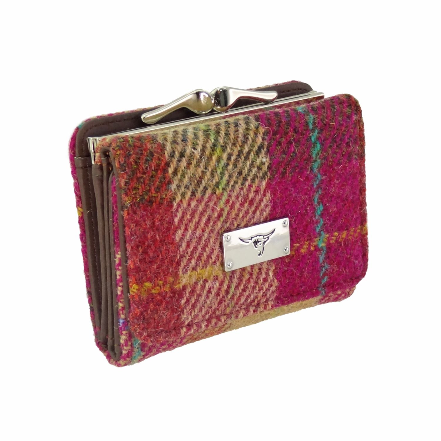 Glen Appin Unst Small Clasp Purse with Harris Tweed (Burgundy & Sand Tartan)