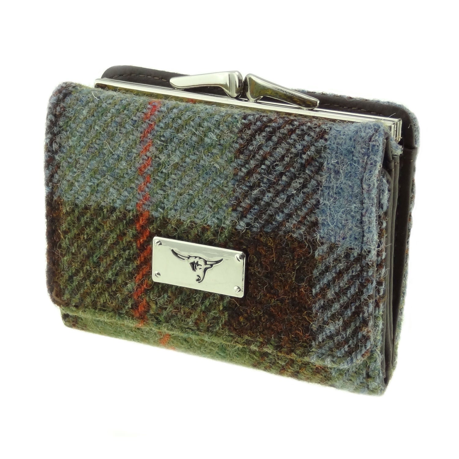 Unst Small Clasp Purse with Harris Tweed Brown, Blue & Green Check Fabric - COL15 | Harris Tweed Scotland