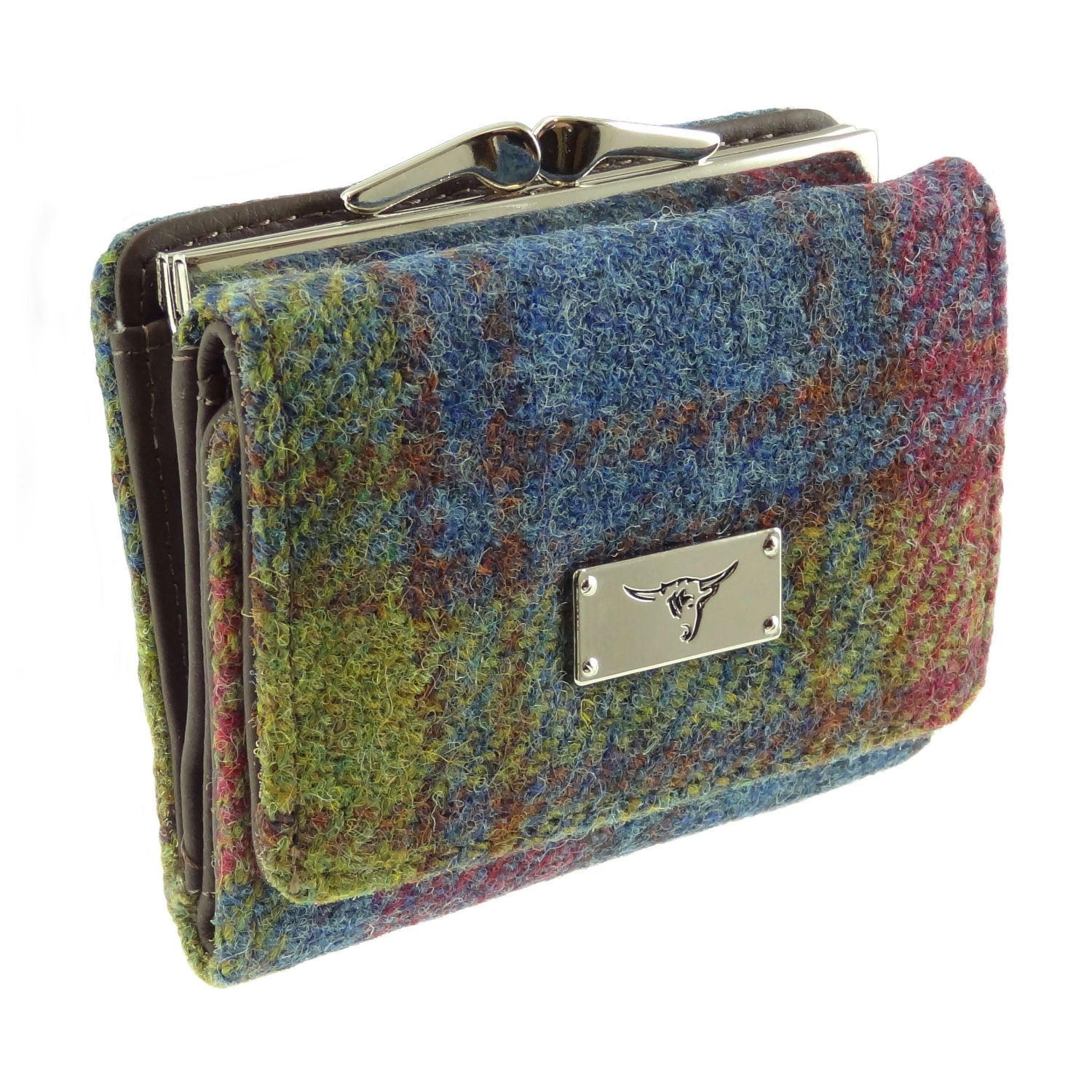 Unst Small Clasp Purse with Harris Tweed Purple, Blue & Green Check Fabric - COL46 | Harris Tweed Scotland