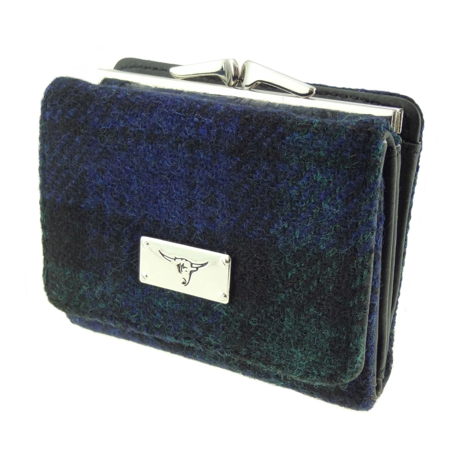 Unst Small Clasp Purse with Harris Tweed Navy Blue Check Fabric - COL60 | Harris Tweed Scotland