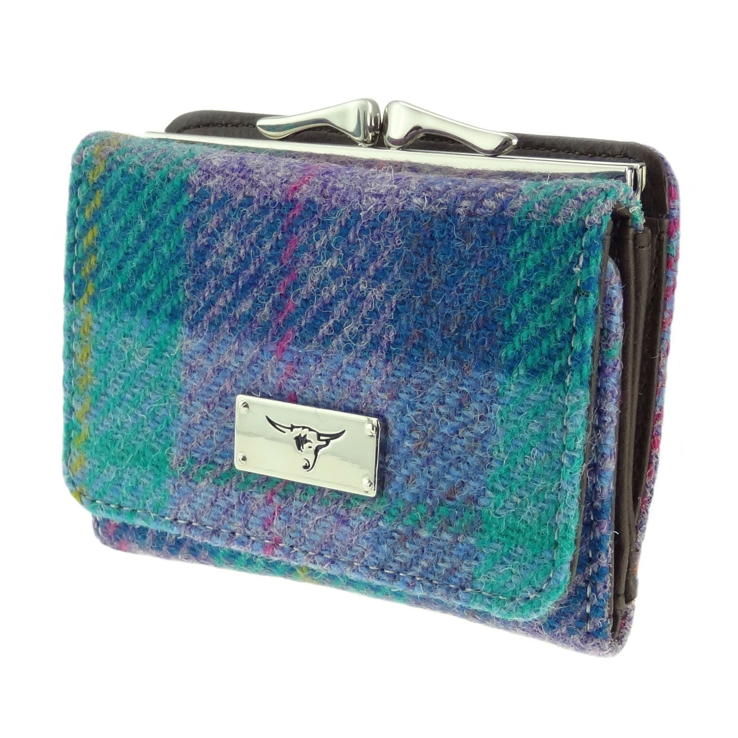 Unst Small Clasp Purse with Harris Tweed Blue & Purple Check Fabric - COL79 | Harris Tweed Scotland