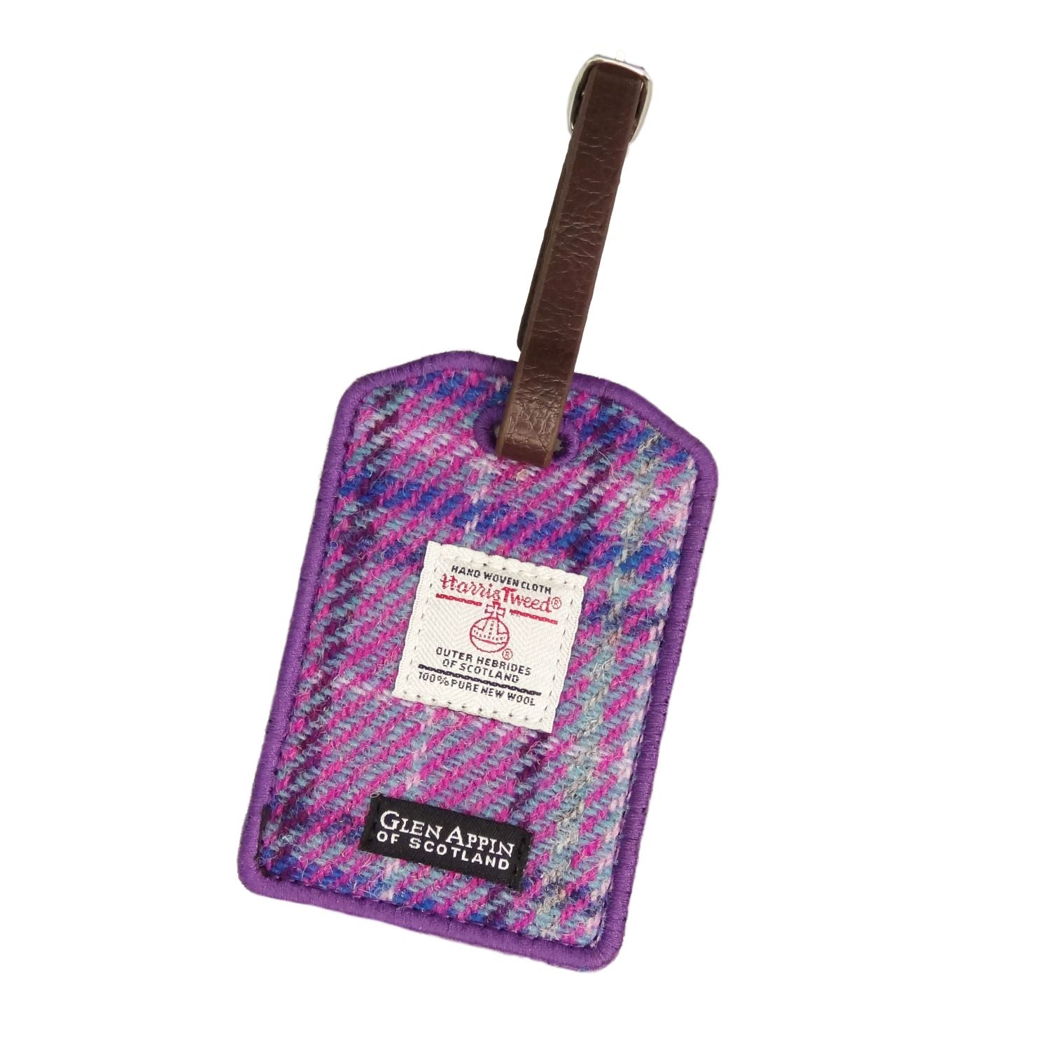 Harris Tweed Scotland Luggage Tag in Purple & Mint Check | Harris Tweed Scotland