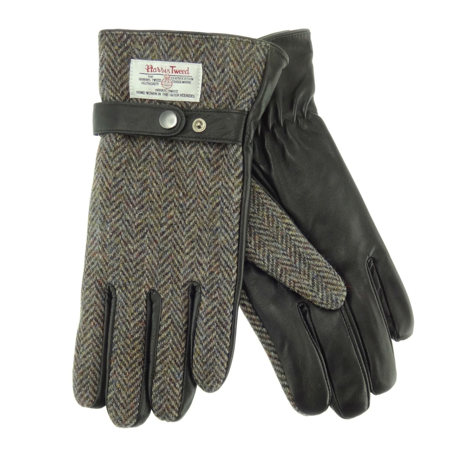Men's Black Leather Harris Tweed Gloves - COL7 | Harris Tweed Scotland