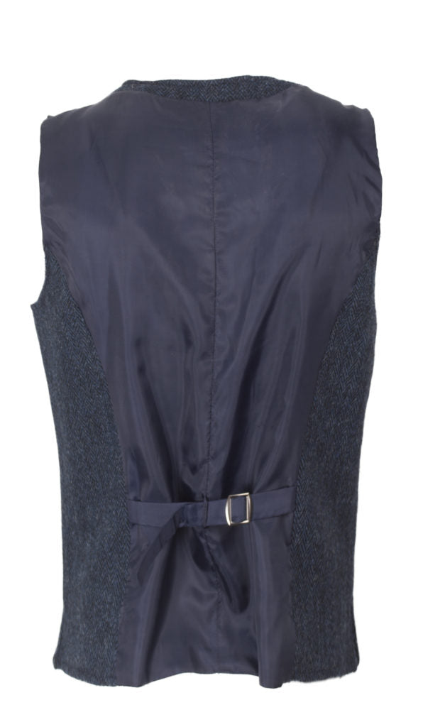 Men's Waistcoat in Midnight Blue Harris Tweed Herringbone Country Fabric