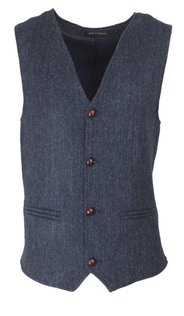 Men's Midnight Blue Harris Tweed Herringbone Country Waistcoat