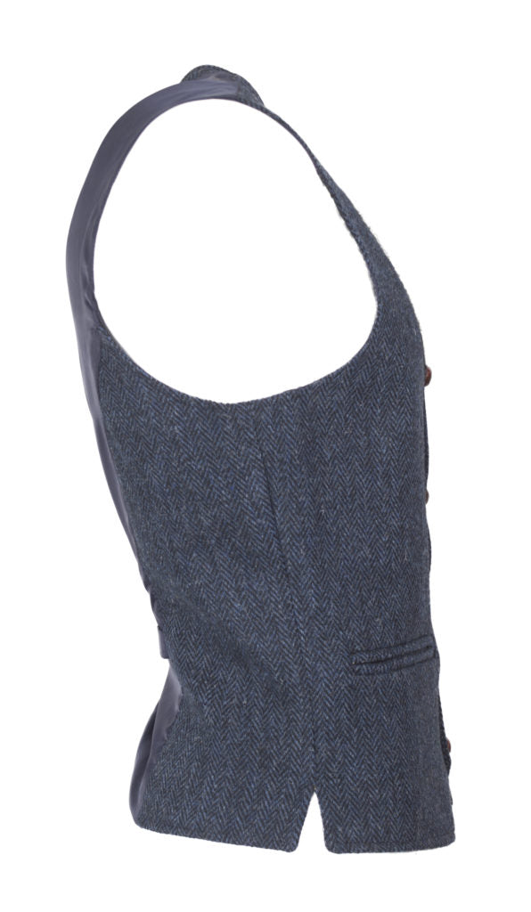 Men's Waistcoat in Midnight Blue Harris Tweed Herringbone Country Fabric