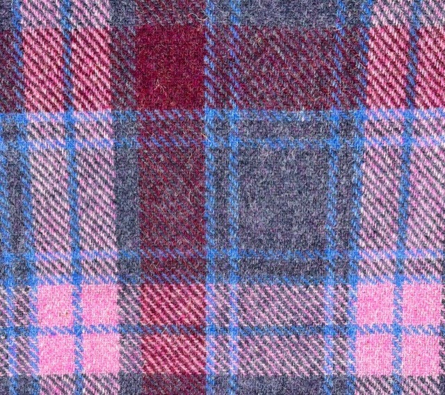 Harris Tweed Pink Burgundy Blue Check Cloth Fabric | Harris Tweed Scotland