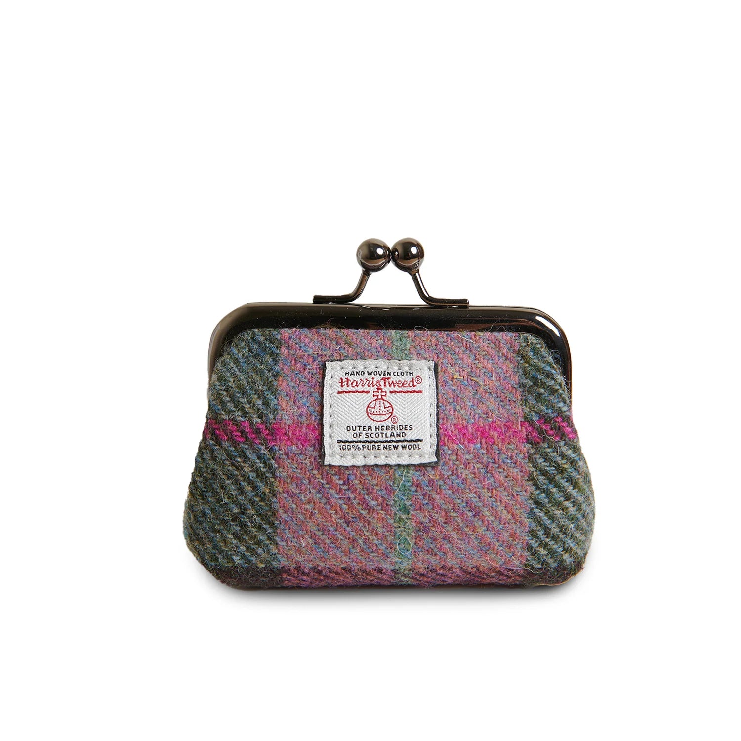 Islander Coin Purse Made With Harris Tweed - Pink-Green Tartan | Harris Tweed Scotland