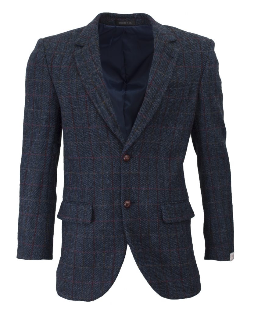 Men's Blazer Jacket in Royal Blue Harris Tweed Herringbone Country Fabric
