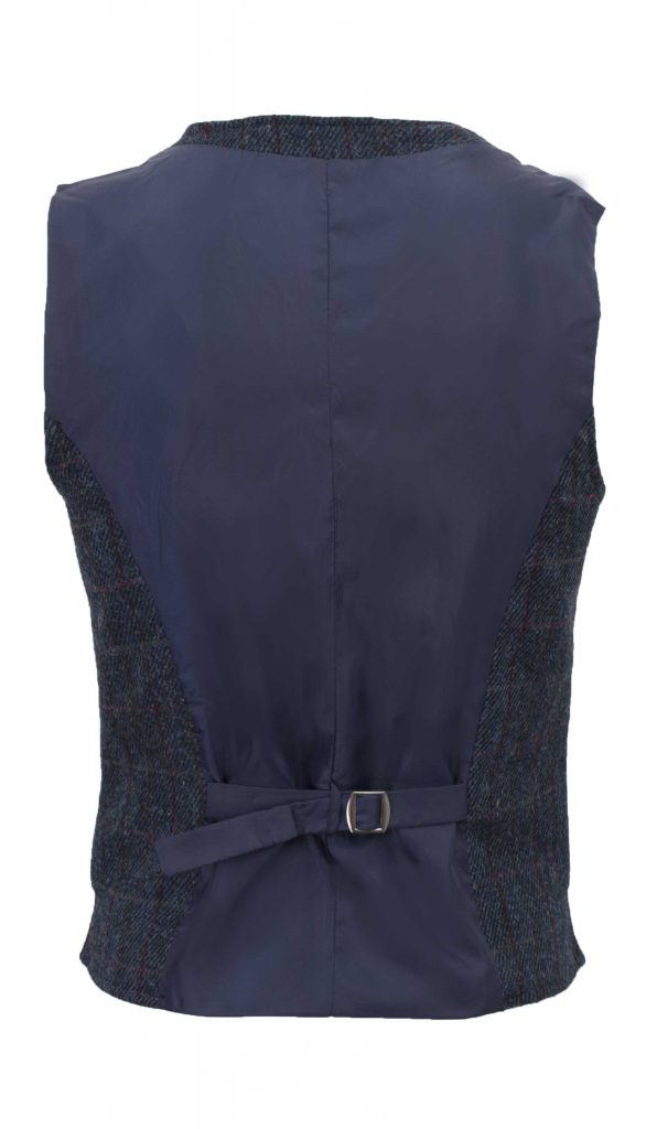 Men's Waistcoat in Royal Blue Harris Tweed Herringbone Overcheck Country Fabric