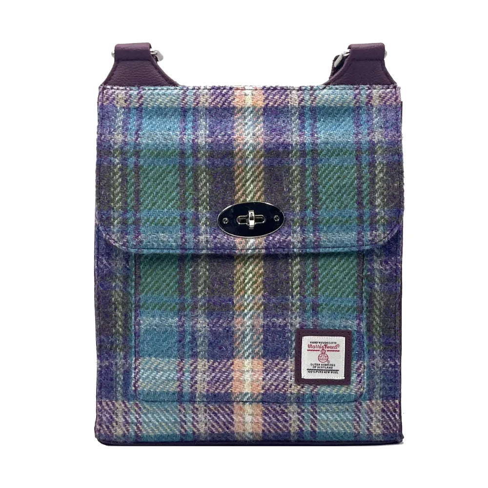 Maccessori Satchel Bag with Harris Tweed - Green Purple Plaid