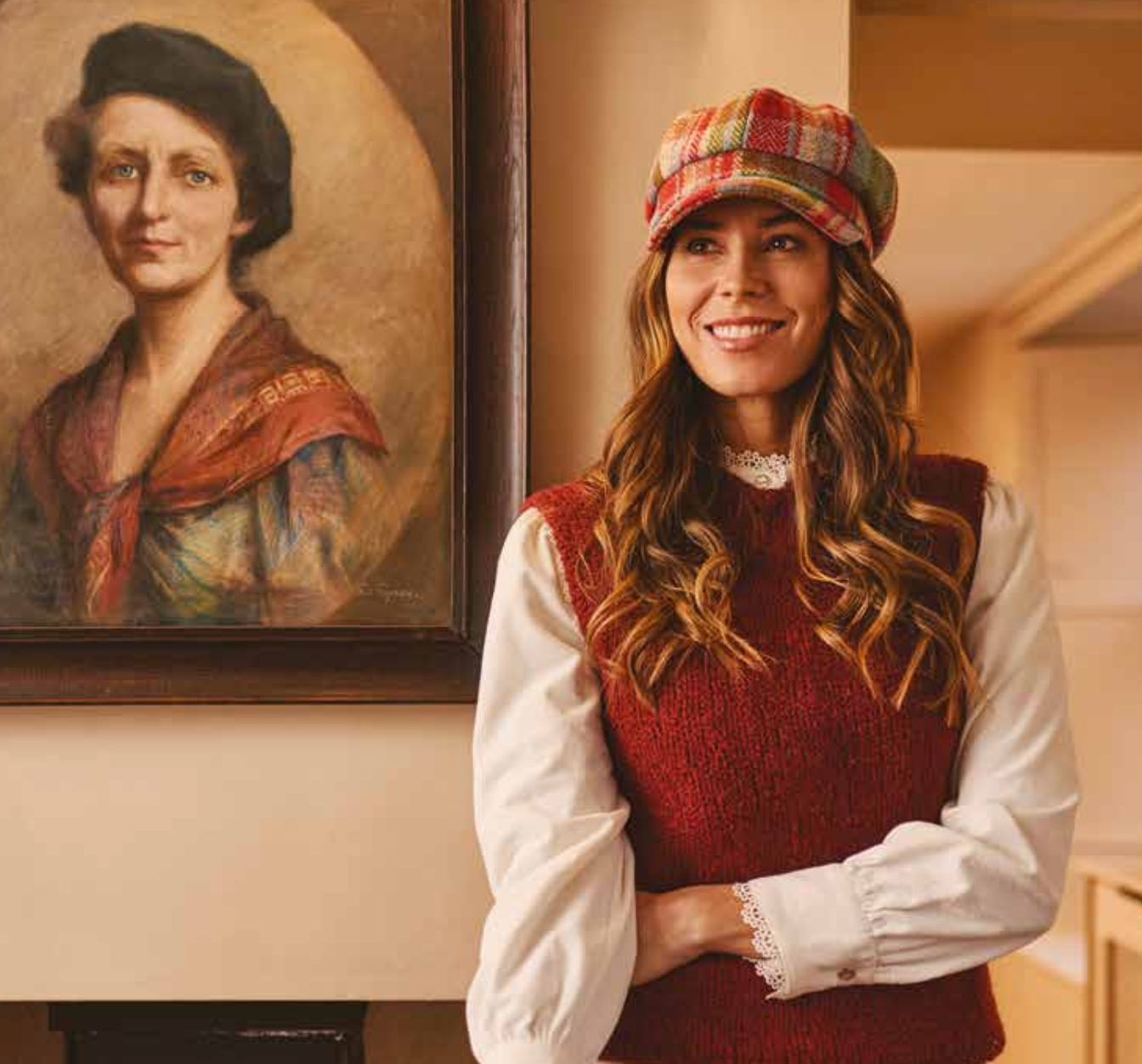 Failsworth Ladies Harris Tweed Scotland Traditional Bakerboy Classic 8 Piece Cap - Sage and Blue Tartan