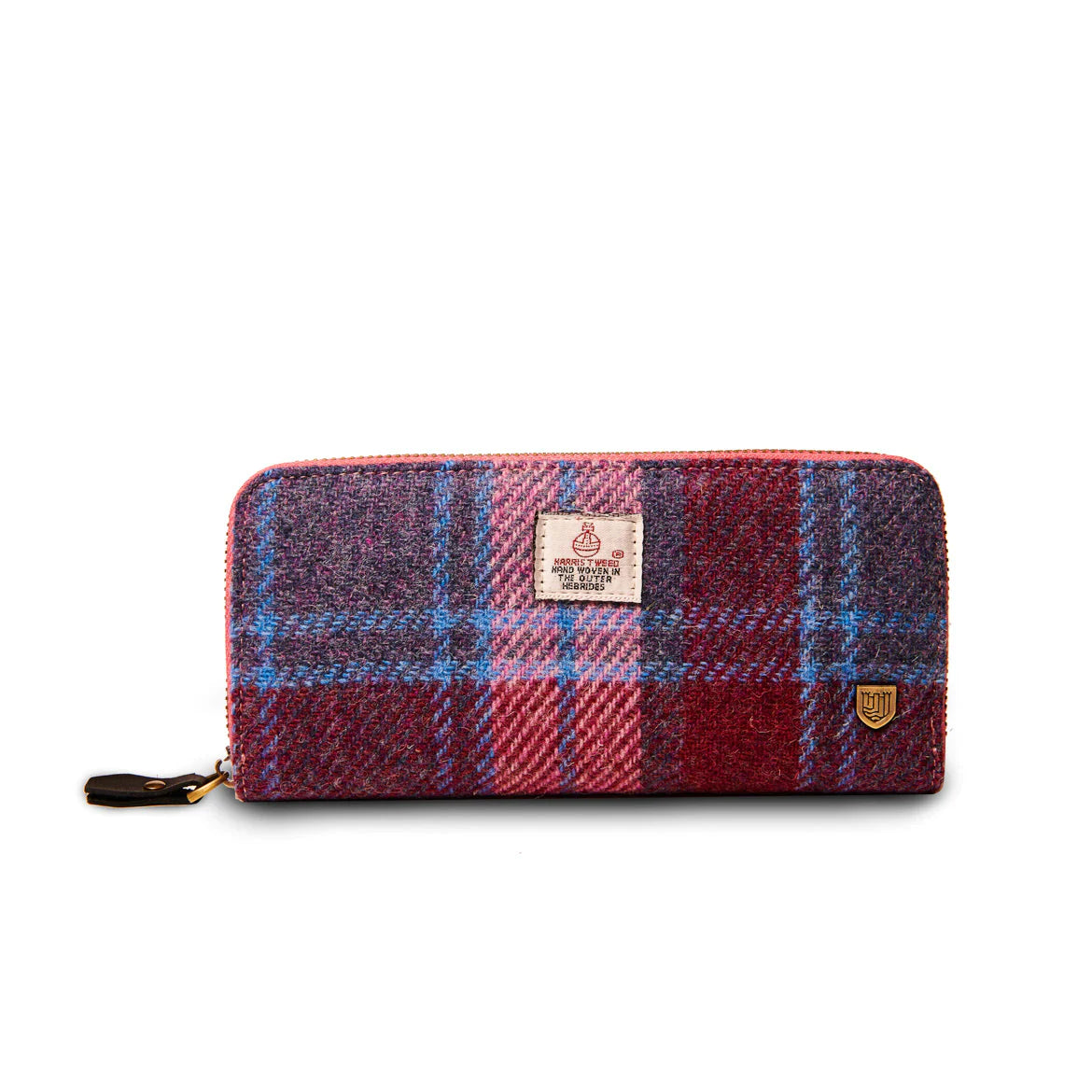 Islander Long Zip Purse with Harris Tweed - Pink and Blue Tartan