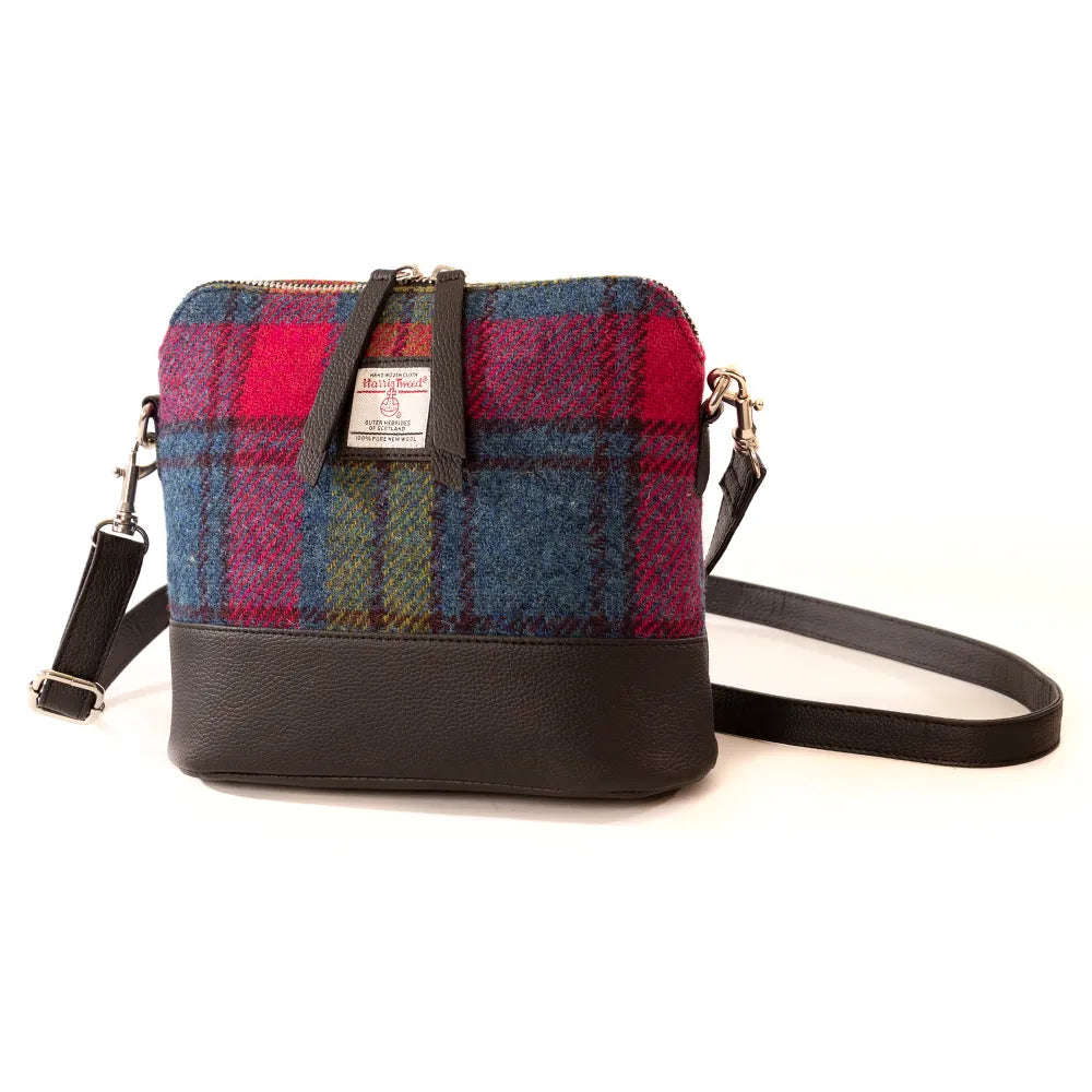 Maccessori Square Shoulder Bag with Harris Tweed - Blue & Pink Check