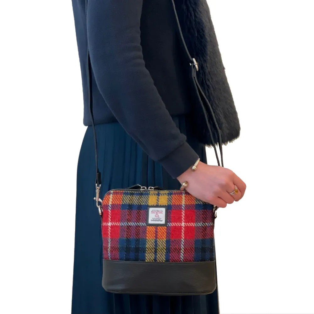 Maccessori Square Shoulder Bag with Harris Tweed - Blue & Pink Check