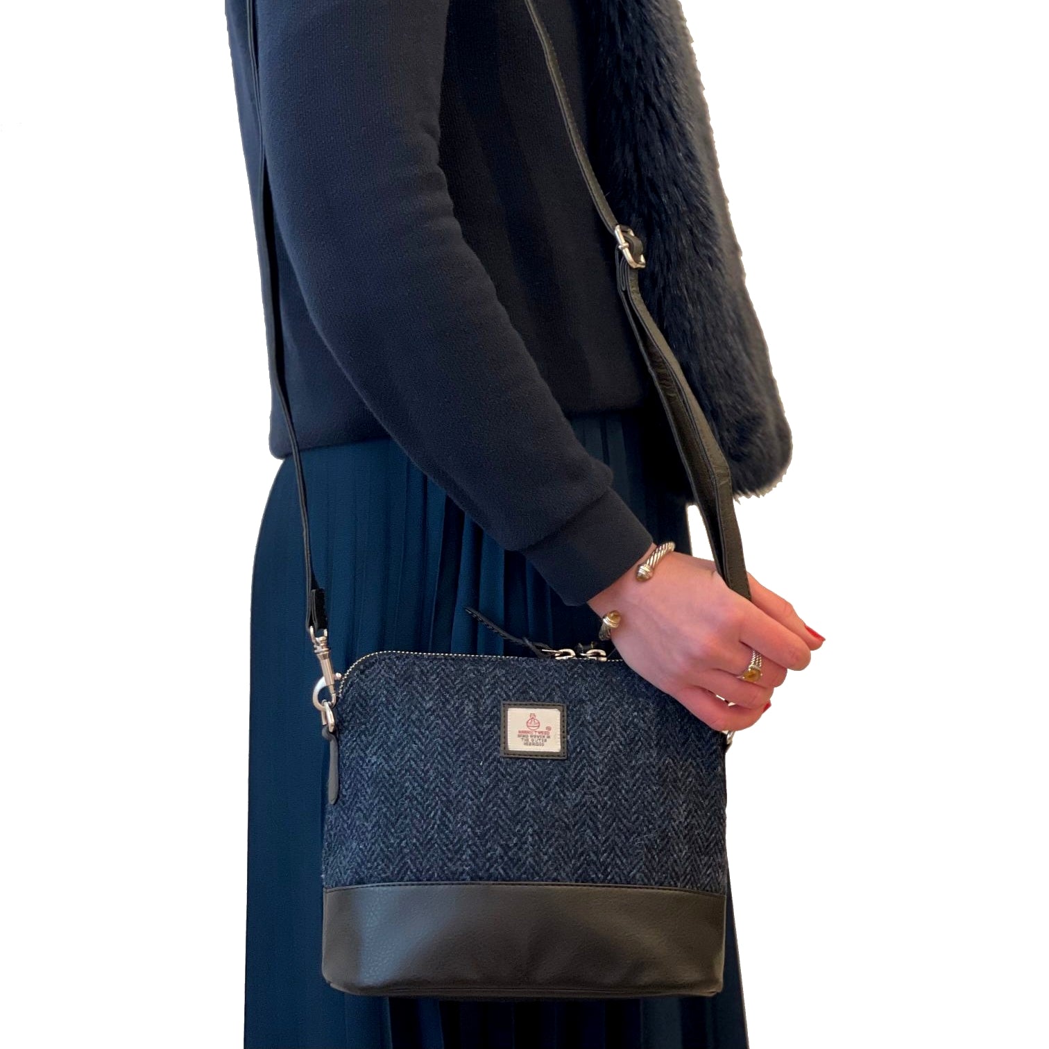 Maccessori Square Shoulder Bag with Harris Tweed - Blue