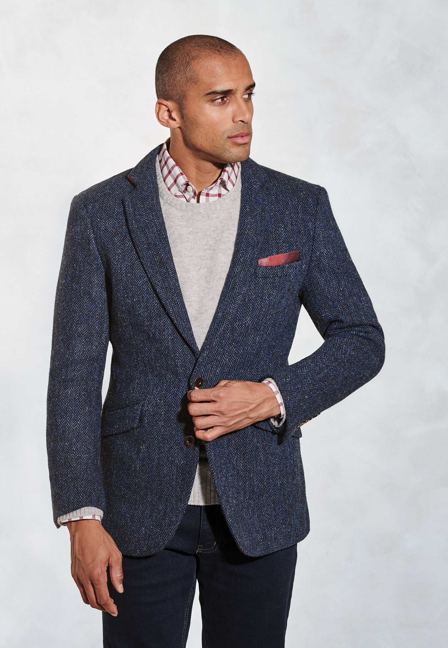 Tailored Fit Navy Herringbone Harris Tweed® Jacket