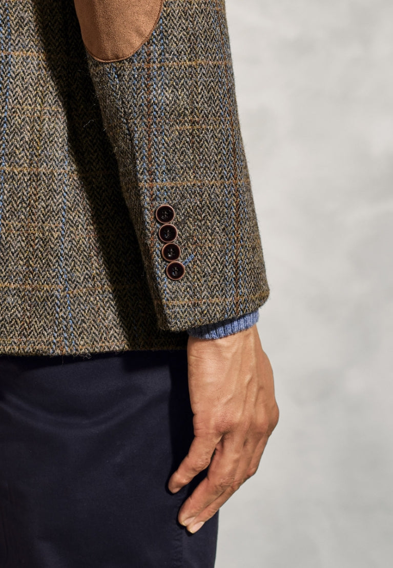Tailored Fit Green and Blue Check Harris Tweed® Jacket