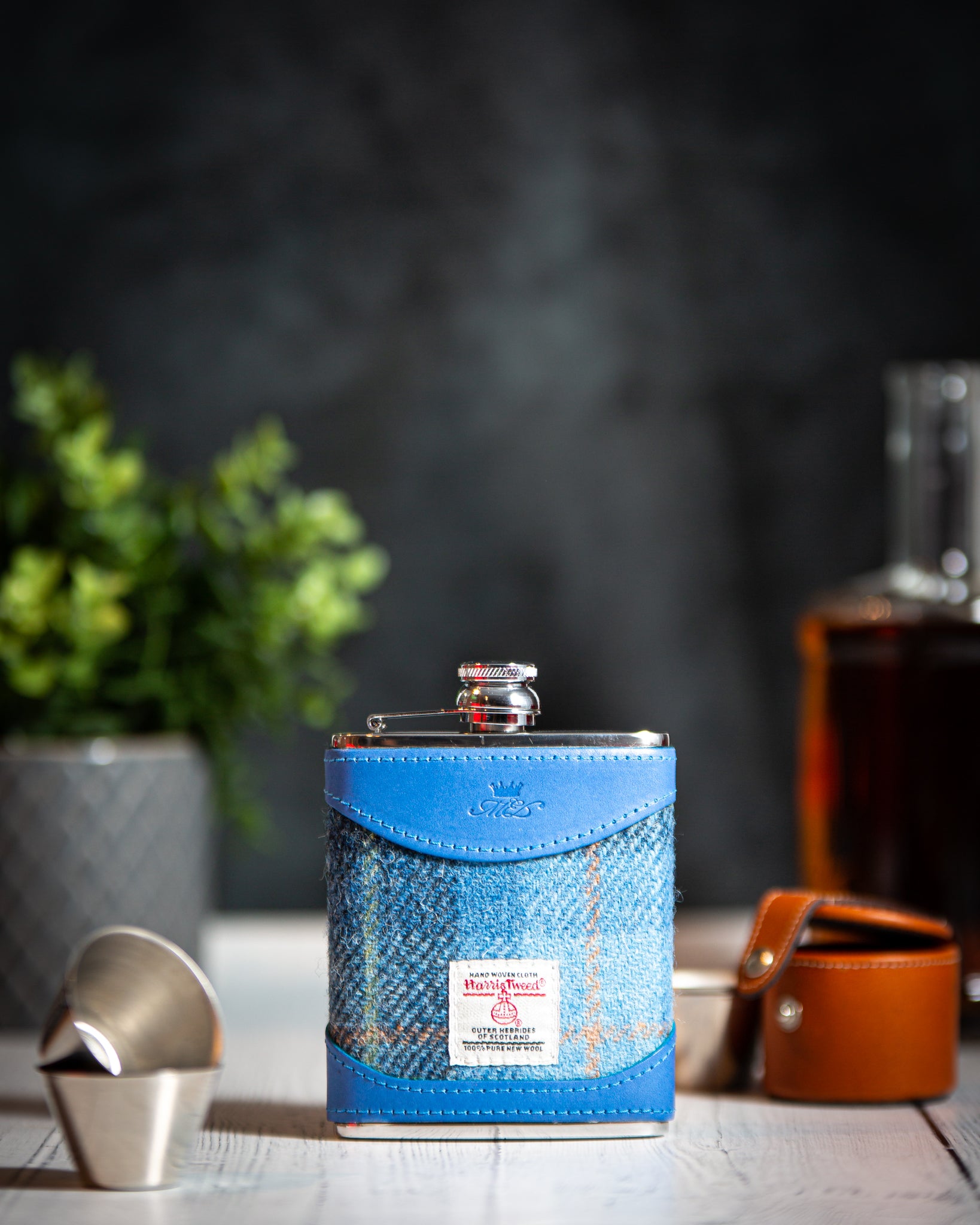 Marlborough of England Harris Tweed Hip Flask - Blue