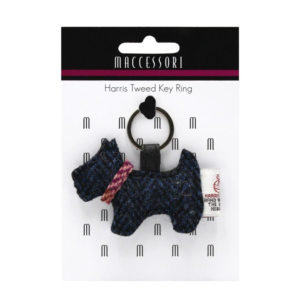 Maccessori Dog Keyring with Harris Tweed - Blue | Harris Tweed Scotland