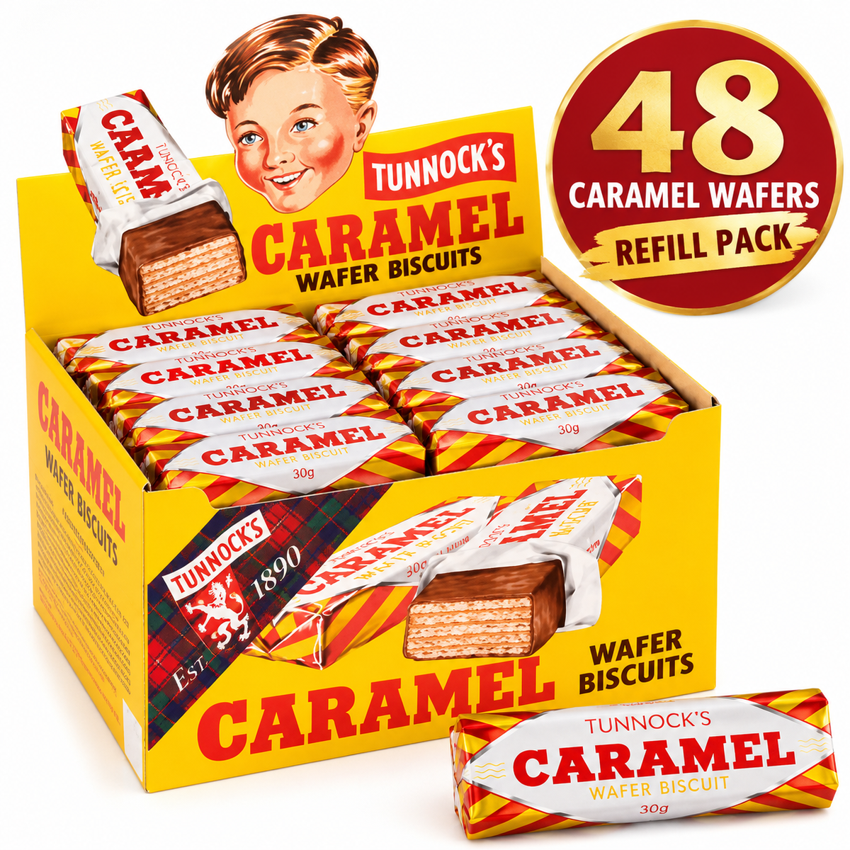 Tunnock's Caramel Wafer Biscuit Storage Tin - Holds 24 Wafers (48 Caramel Wafers)