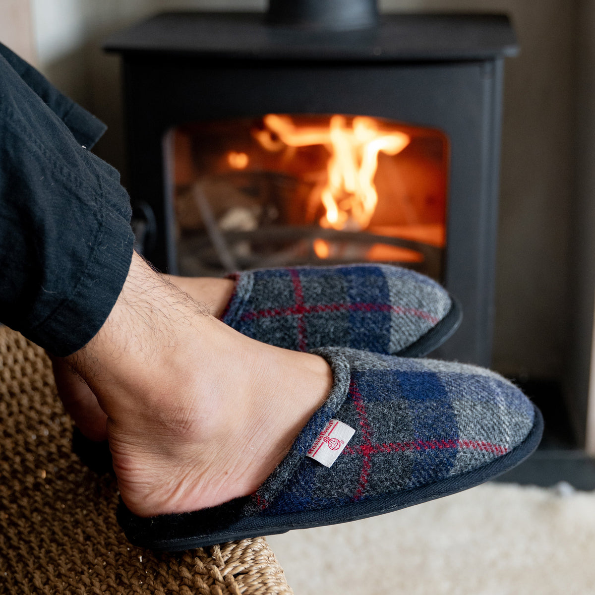 William Men's Harris Tweed Mule (Navy / Black Check)
