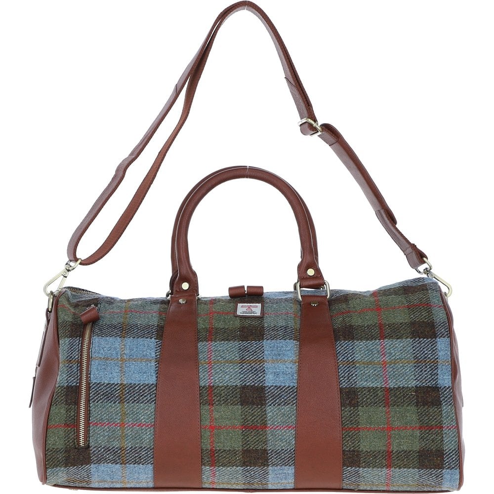 Real Leather Inverness Large Holdall Harris Tweed Brown, Blue & Green MacLeod | Harris Tweed Scotland