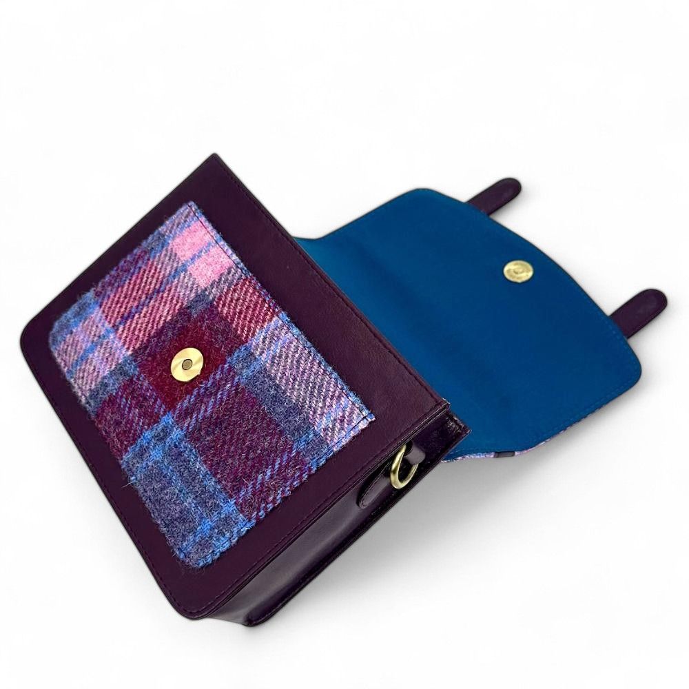 Maccessori Mini Messenger Satchel Bag with Harris Tweed Blue Green Pink & Black – Image 5 | Harris Tweed Scotland