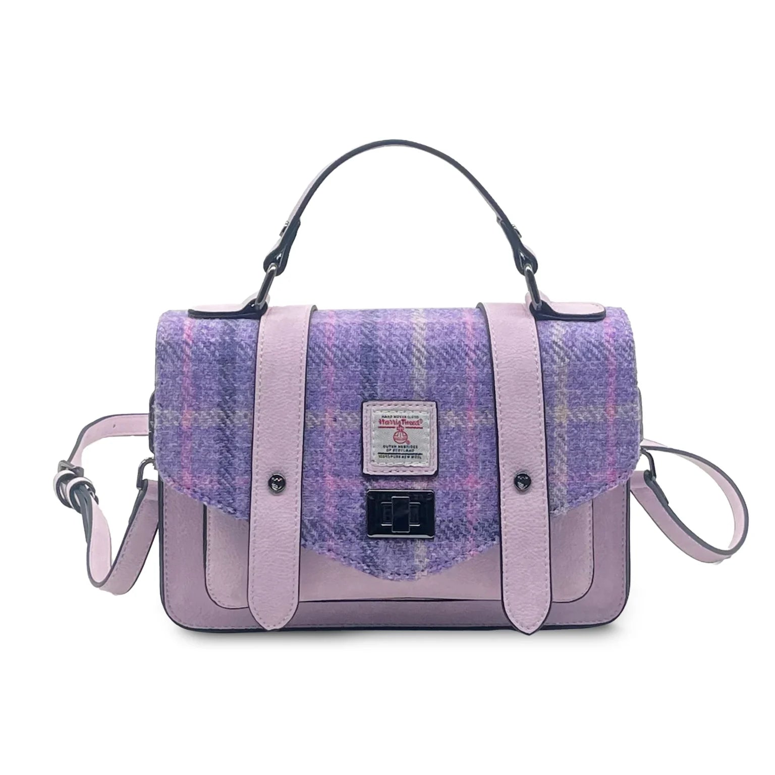 Islander Mini Satchel Bag with Harris Tweed Purple Tartan | Harris Tweed Scotland